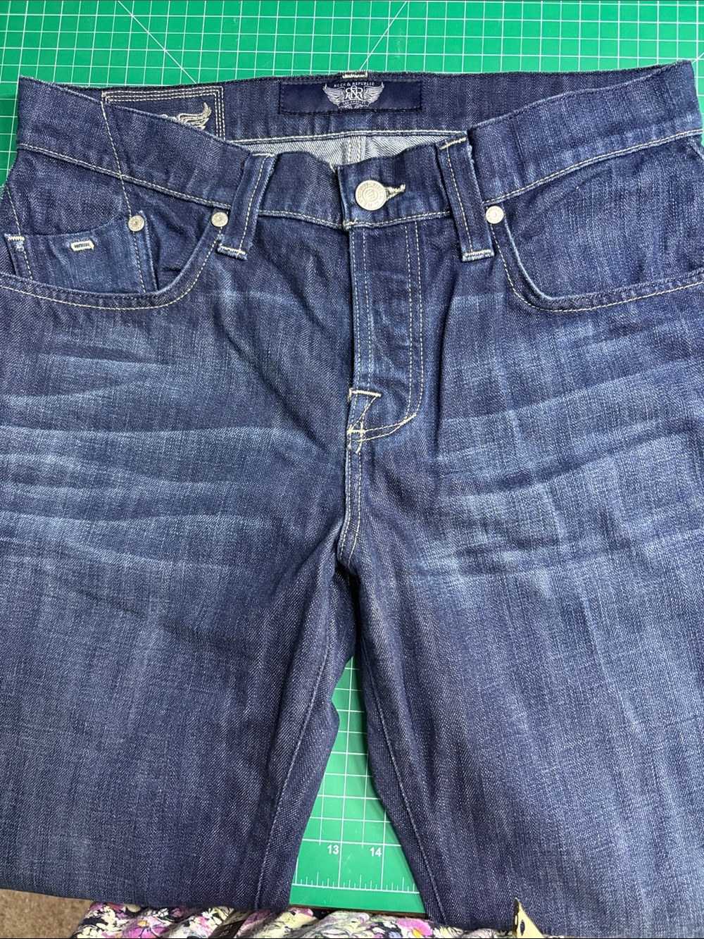 Rock & Republic Blue Denim Jeans with Gold Back Pocket Stitching - Picture 5 of 8